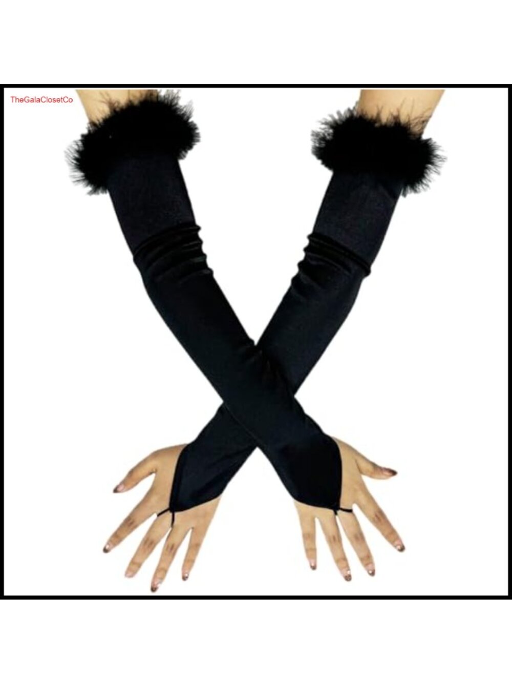 Satin Fingerless Feather Gloves Long Elbow Length Opera Costume Gloves